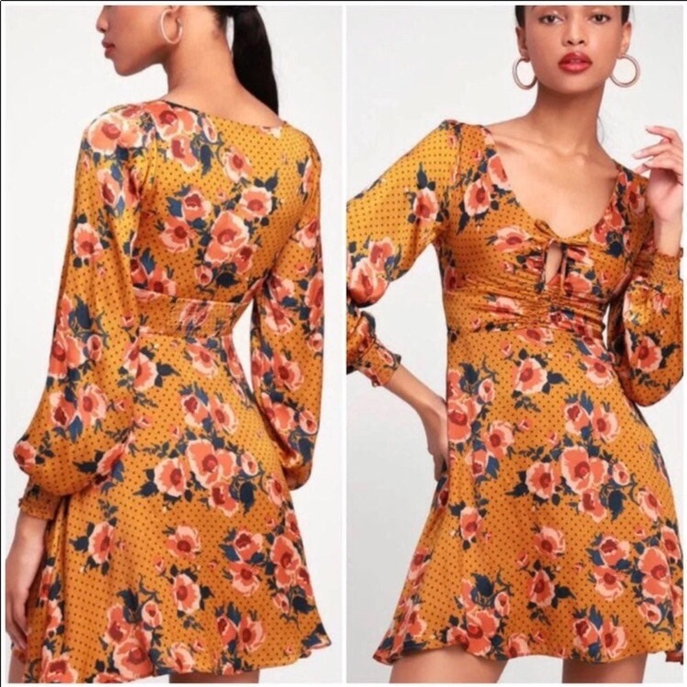 Free People Yellow Mustard Floral Mini Dress